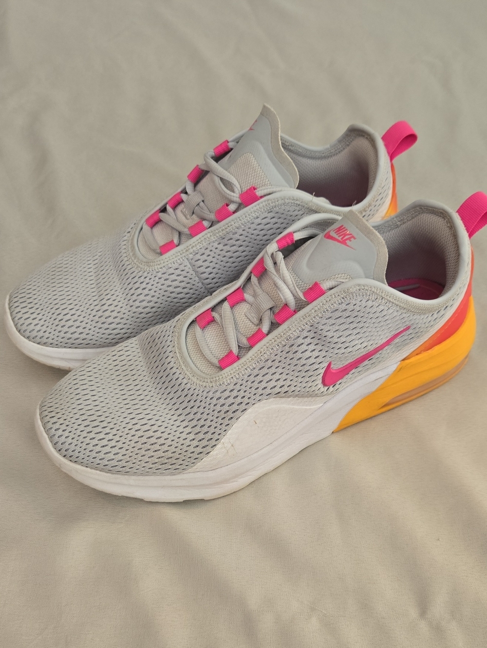Nike Light Gray Sneakers with Pink and Orange Accents